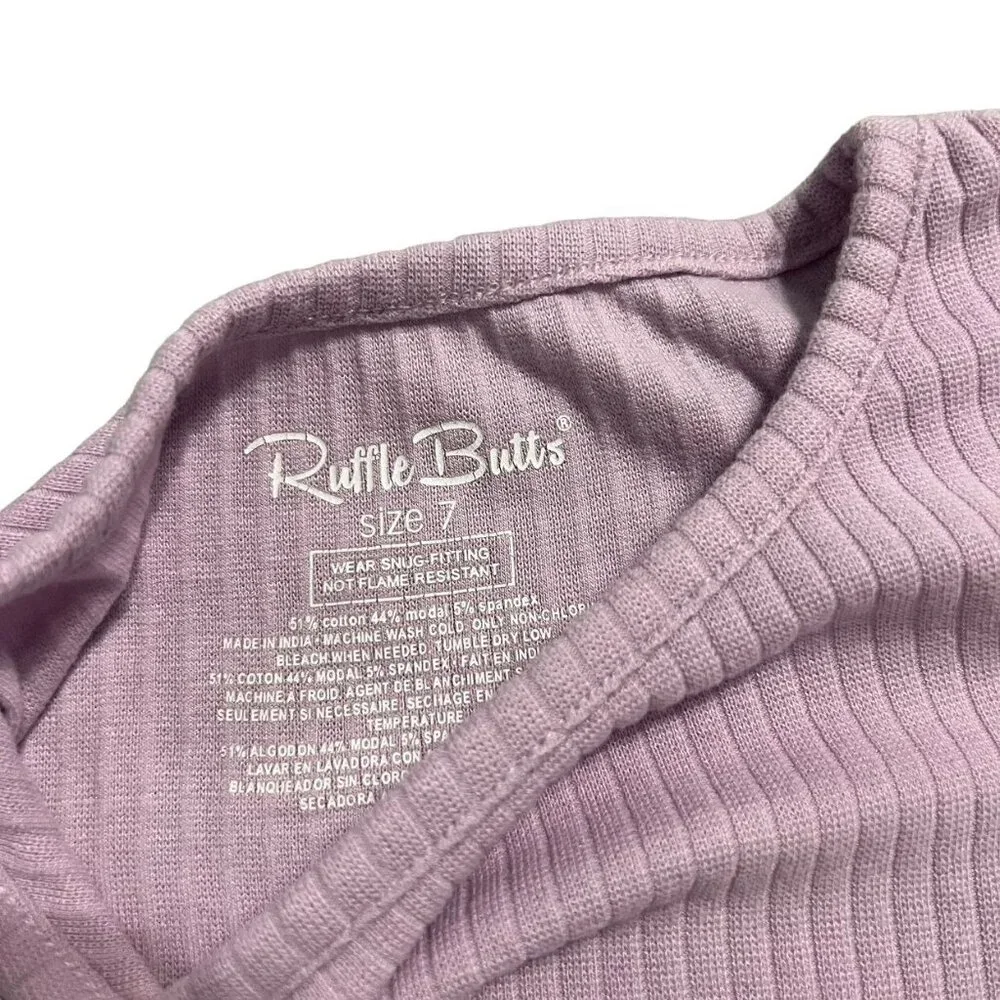 RuffleButts 7Y Lilac Ribbed Ruffles Pajamas Set